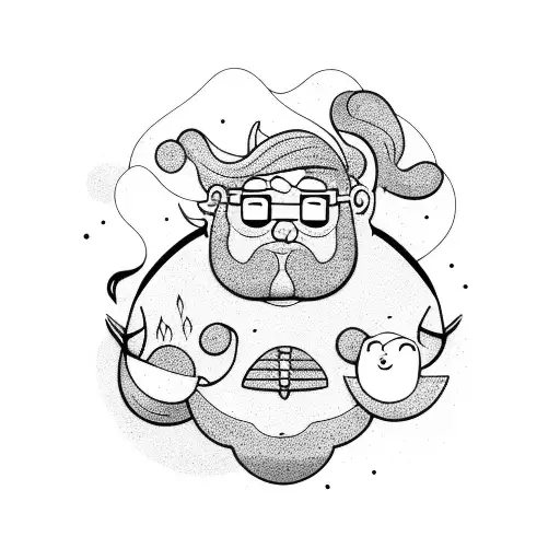 Chubby mermaid man with beard and body hair tattoo design idea