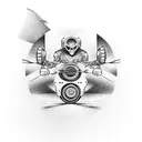 A movie reel wrapped around a motorcycle wheel, with scenes from favorite movies playing out tattoo design idea