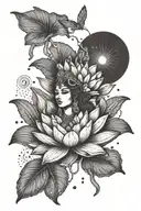 Isis goddess and a Water lily flower saying "Just us" in egyptian tattoo design idea