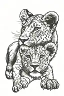 a lion cub with an old lioness tattoo design idea