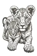 a lion cub with an old lioness tattoo design idea