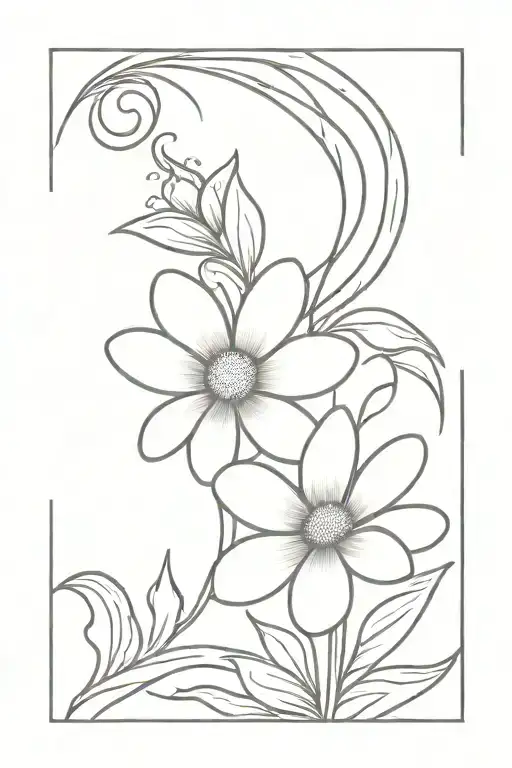 crescent moon daisy flower sharp lines   tattoo design idea