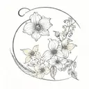 A half moon with heather flower and hellebore flower tattoo design idea