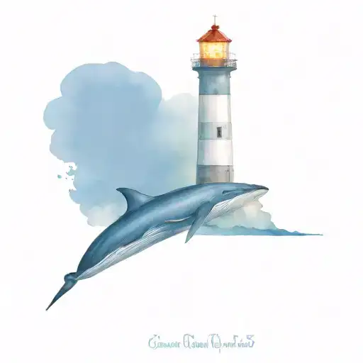 lighthouse and blue whale tattoo design idea
