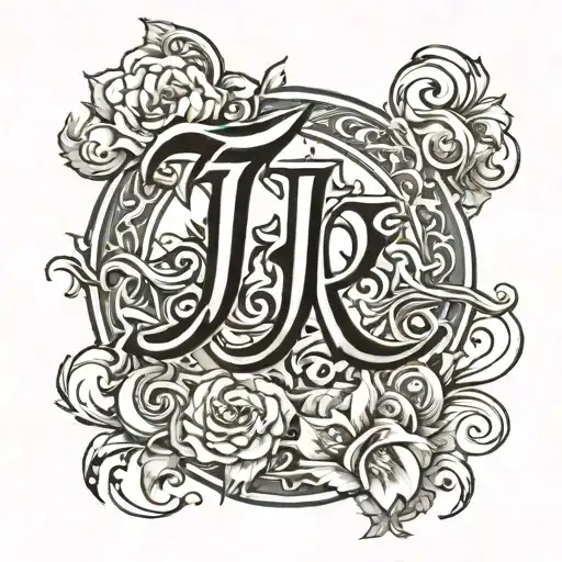 create a tattoo with the letters "t,j,a2 in white degrade tattoo design idea