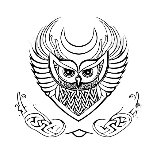 Tribal owl with Viking symbols tattoo design idea