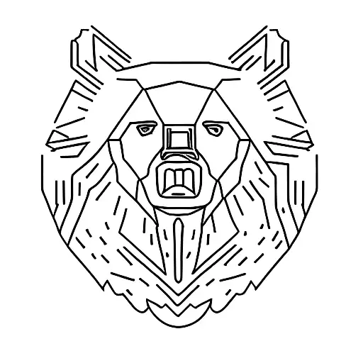 A minimalist tattoo of a bear standing atop a mountain peak, with an eagle soaring above it. tattoo design idea