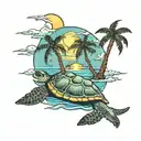 Palm trees, beach scene, sea turtle, grateful dead lightning tattoo design idea