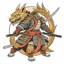 samurai with katana tabs is a centipede with two heads.One head is a goo dog and the other a kitsune tattoo design idea