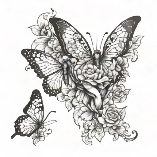 angel two butterflies and flowers tattoo design idea