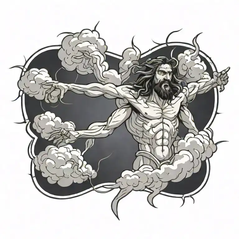 clouds surrounding Jesus stripped spider with shadow tattoo design idea