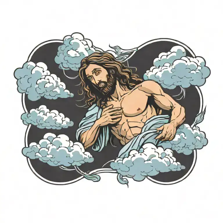 clouds surrounding Jesus stripped tattoo design idea