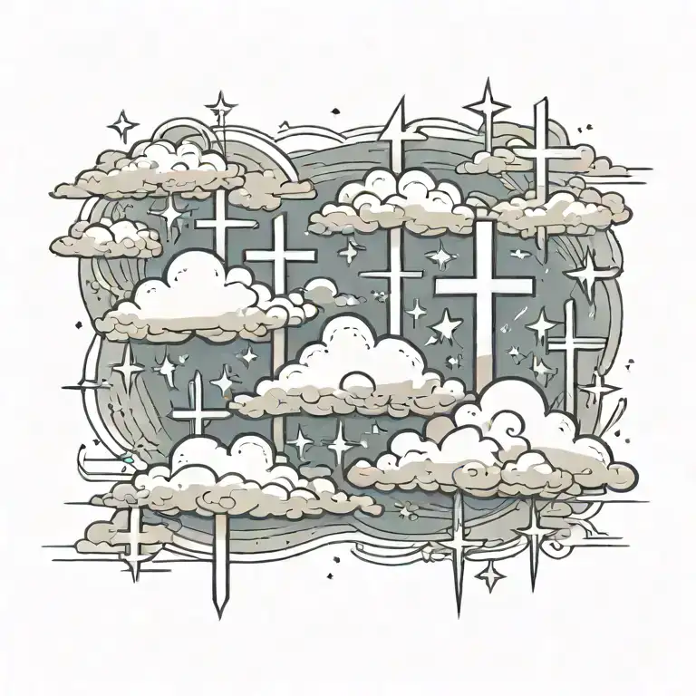 clouds and crosses mixed tattoo design idea
