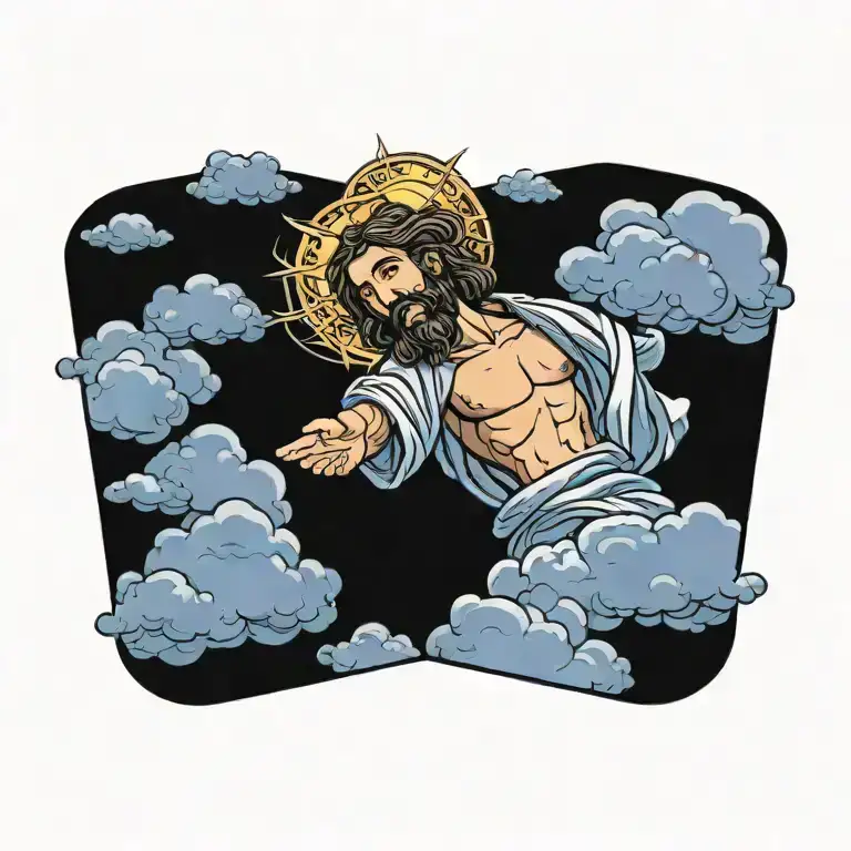 clouds surrounding Jesus stripped tattoo design idea