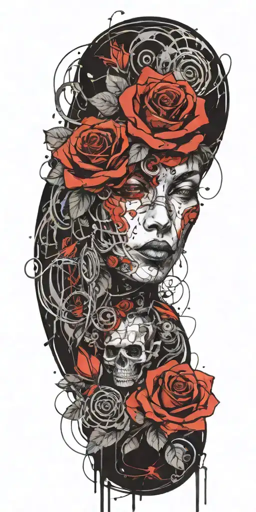 roses blooming shaman style tattoo design idea