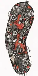 guitar drums microphone surrounded by musical tattoo design idea