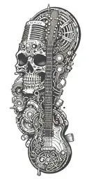 guitar drums microphone surrounded by musical tattoo design idea