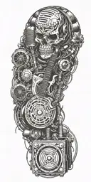 guitar drums microphone surrounded by musical tattoo design idea