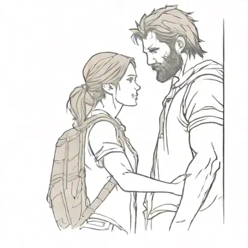 Ellie and joel the last of us game with ashoka tano with batman tattoo design idea