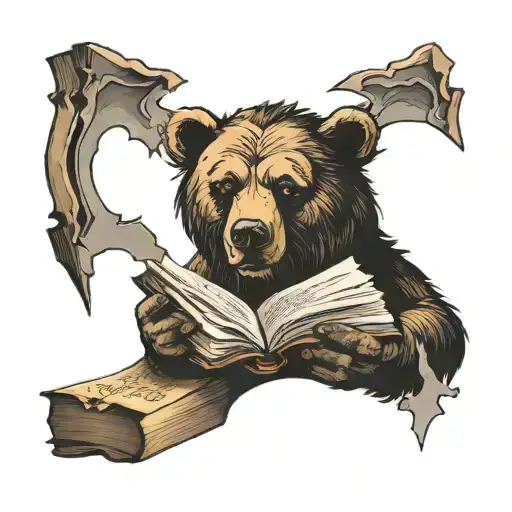 ripped up book with bear tattoo design idea
