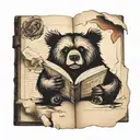 ripped up book with bear tattoo design idea