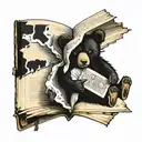 ripped up book with bear tattoo design idea