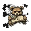 ripped up book with bear tattoo design idea