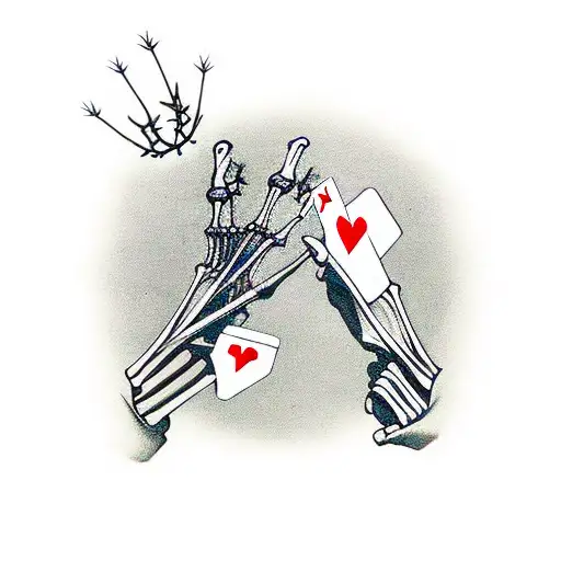 skeleton hands holding up 2 cards with thorns wrapping around  tattoo design idea
