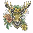 stag head - upside down pineapple -  tattoo design idea