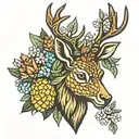 stag head - upside down pineapple -  tattoo design idea