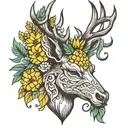 stag head - upside down pineapple -  tattoo design idea
