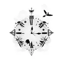 broken clock towers with birds flying out tattoo design idea