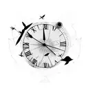 broken clock towers with birds flying out tattoo design idea