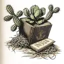 a hardback story book open with a cactus and a tumbleweed in 3d coming off the pages tattoo design idea