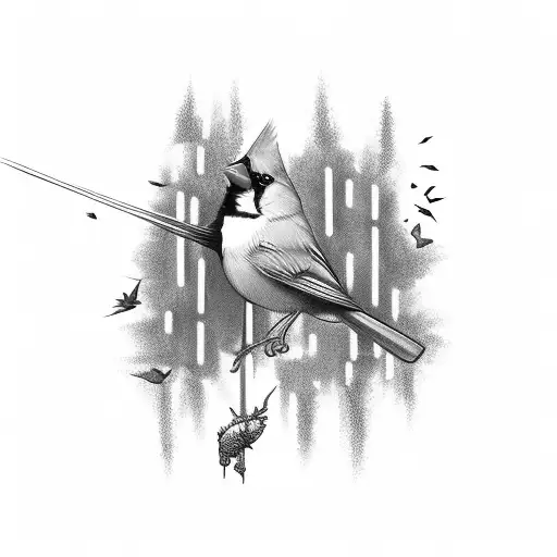 Add small red cardinal flying  tattoo design idea
