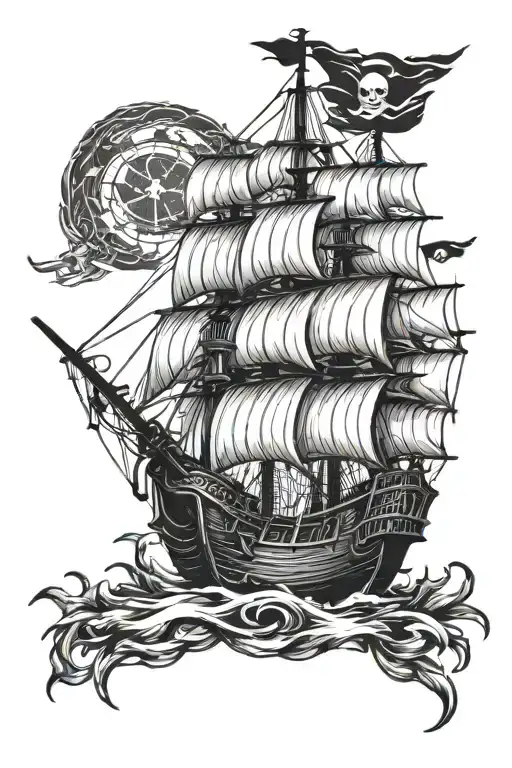 pirate ship tattoo design idea
