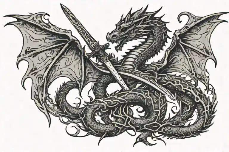 sword and dragon tattoo design idea