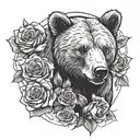 Bear Cub surrounded by red roses tattoo design idea