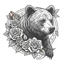 Bear Cub surrounded by red roses tattoo design idea