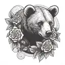 Bear Cub surrounded by red roses tattoo design idea