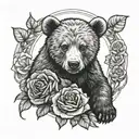 Bear Cub surrounded by red roses tattoo design idea