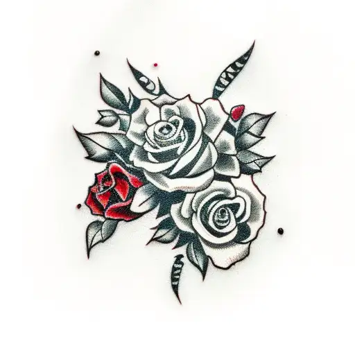 black and red roses with leaves ivy and skulls tattoo design idea