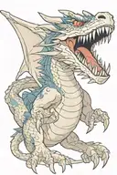 Haku the dragon with an angered look and a bloody mouth, flying tattoo design idea