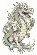 Haku the dragon with an angered look and a bloody mouth, flying tattoo design idea