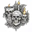 candle,hand,skull,heart tattoo design idea