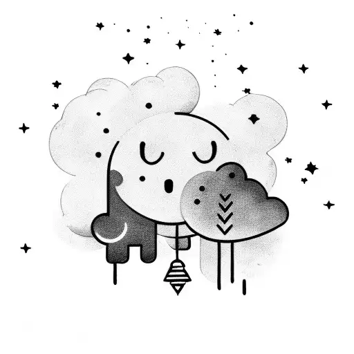 god quote with cloud background and stars tattoo design idea