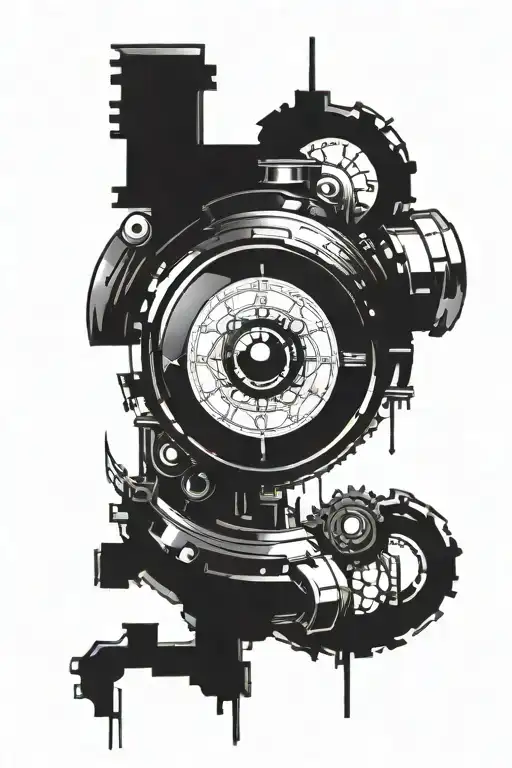 eye surrounded by digital clock in the center of a videocamera  tattoo design idea