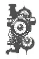 eye surrounded by digital clock in the center of a videocamera  tattoo design idea