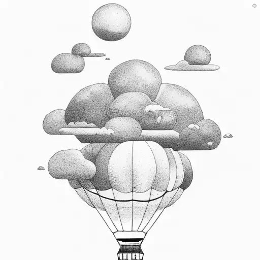 A serene ocean view from a hot air balloon floating among the clouds tattoo design idea
