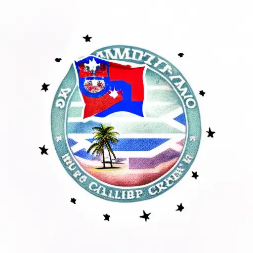 Dominican Republic flag,Canadian flag,volleyball,beach palm trees tattoo design idea